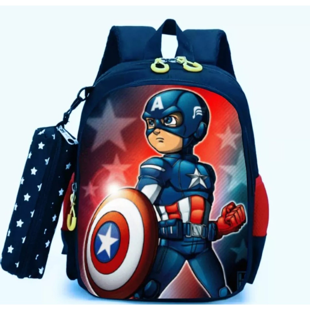 GGS Tas Ransel Punggung Anak TK SD 13&quot; Sekolah Cowok Superhero Batman Spiderman Captain America 3D KEREN PRINITNG TERBARU