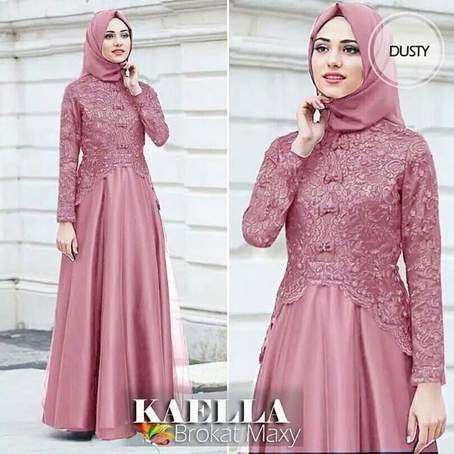 Gamis Brukat Muslimah Terbaru / Kaella Brukat Gliter Kombi Tile Pita Mutiara
