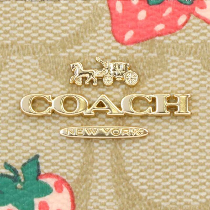 Coach Small Wallet In Signature Canvas Strawberry Khaki