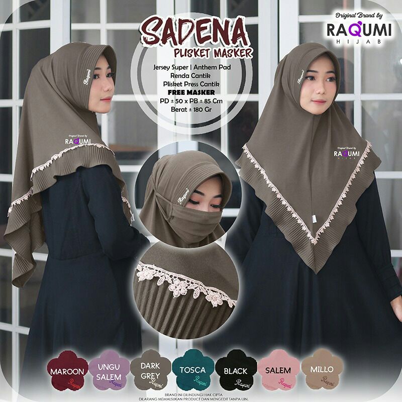 Hijab Instan Sadena Plisket Renda Original Raqumi