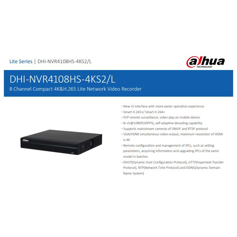 DAHUA NVR4108HS-4KS2/L  8 Channel Compact 1U 4K&amp;H.265 Lite Network Video Recorder