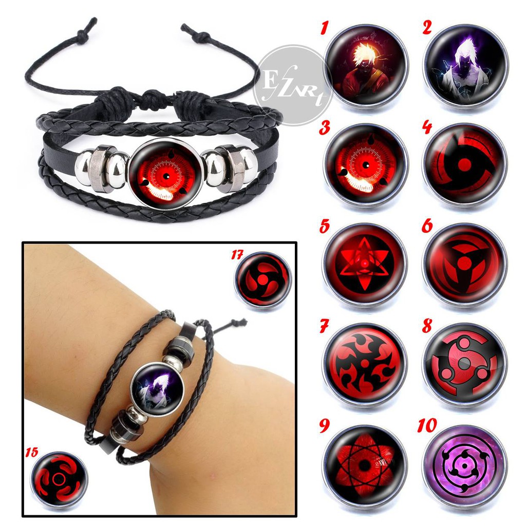 Gelang Custom Naruto Sharingan Eye 3D Elegan Kulit Kepang Multilayer