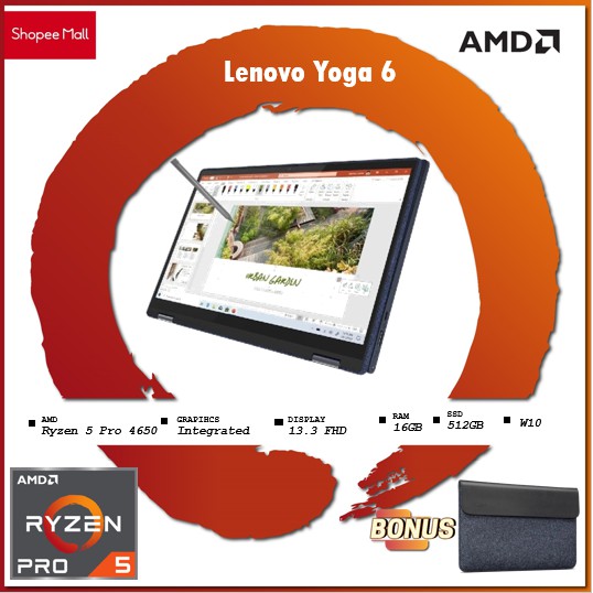 Lenovo Yoga 6 13 54ID 2in1 Fabric - AMD Ryzen 5 Pro 4650 16GB 512ssd Vega 7 W10+OHS 13.3FHD