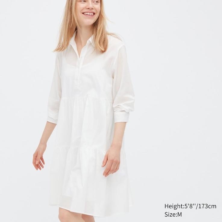 (TERBAIK) Uniqlo Cotton Tiered 3/4 Sleeve Mini Dress