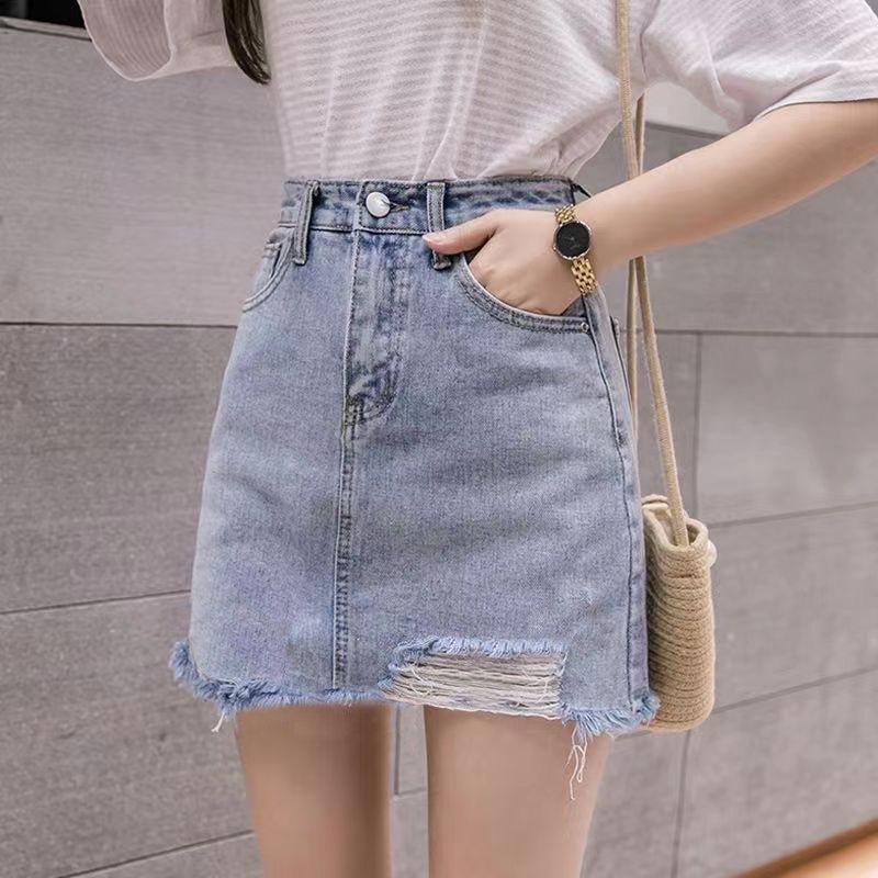 【wanita.id】rok jeans pendek rok a line rok denim 3/4 rok korean style wanita rok plus size rok denim kekinian ootd