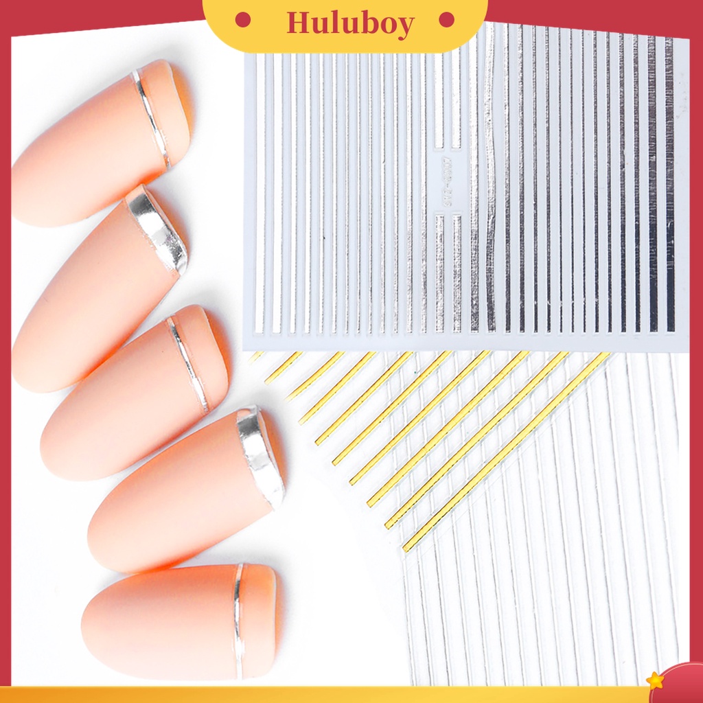 Huluboy Huluboy♡ Stiker Nail Art Bentuk Geometri Warna Emas Bahan PET Tahan Lama Untuk Salon