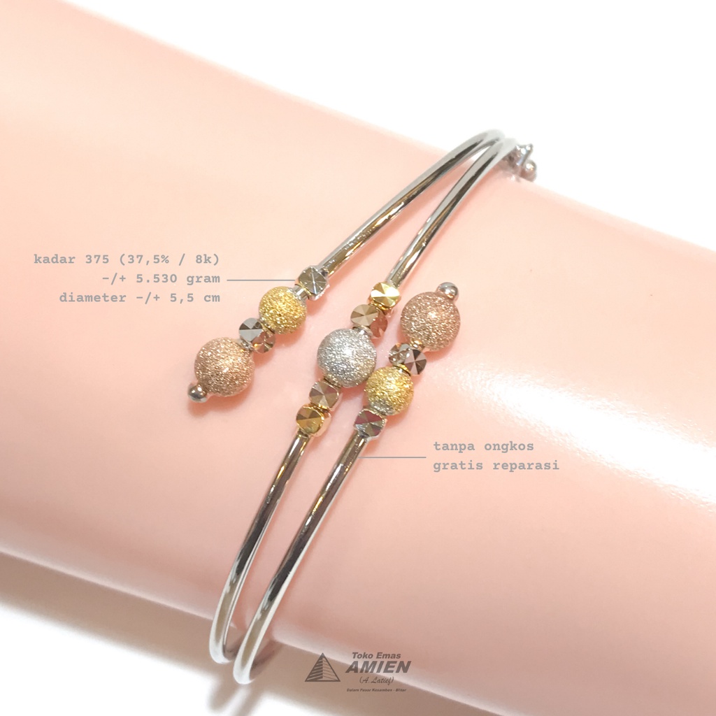 Toko Emas Amien Gelang Emas Putih Asli UBS Kadar 375 (37,5% / 8K) 5.530 Gram - Bangle Bangkok Pipa B