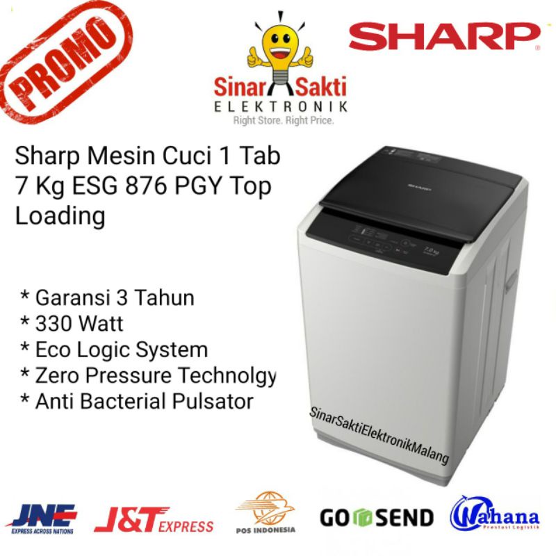 Sharp Mesin Cuci 1 Tabung 7 Kg ESG 876 PGY Top Loading / Bukaan Atas Garansi Resmi Kota Malang