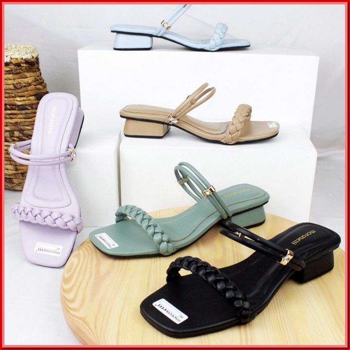 Sepatu Wanita High Heels Tinggi 5 Cm Putih Biru Hijau Pink Cokelat Pesta Women Morasetti Naomi Sanda