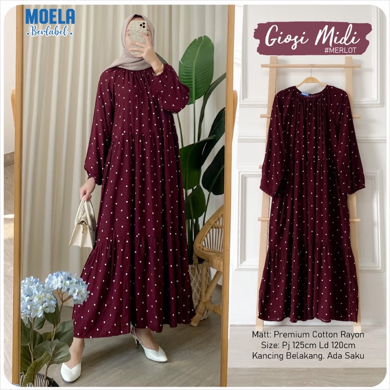 Dress Gamis Giosi Midi Merlot Maroon Ld 120 by Original Moela Berlabel