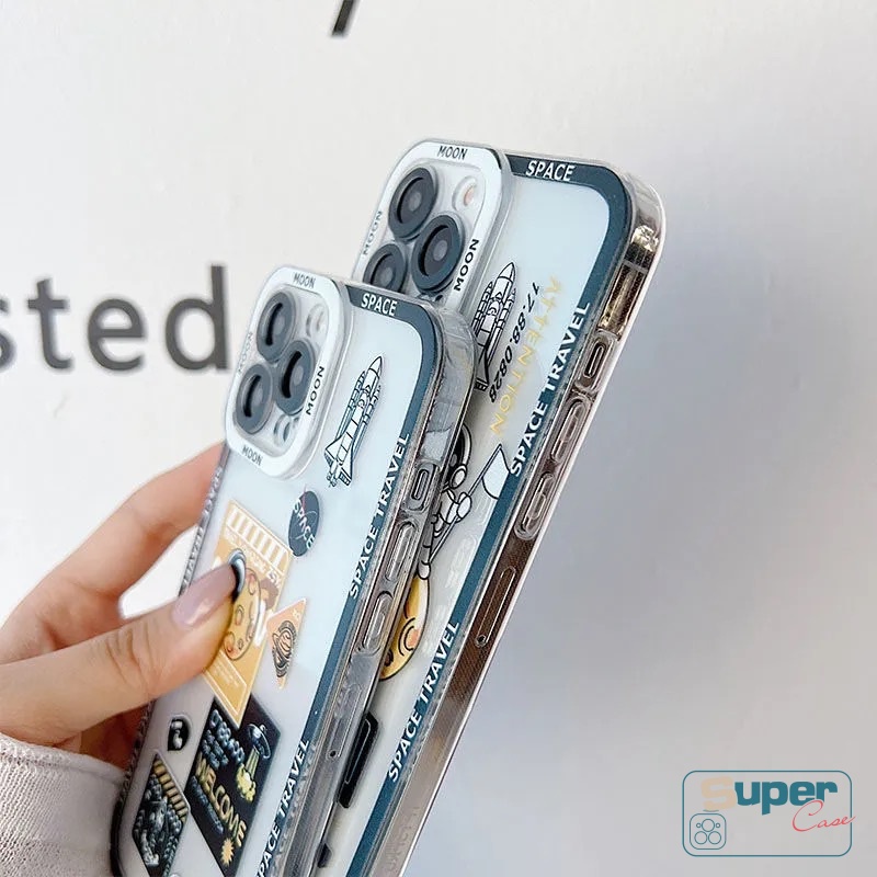 IPHONE Casing Ponsel Luar Angkasa Astronot NASA Merek Trendi Kompatibel Untuk Iphone14 13 12 11 Pro MAX 6 6S 78 Plus X XS MAX SE 2020transparan Lembut TPU Angel Eyes Cover Perlindungan Lensa