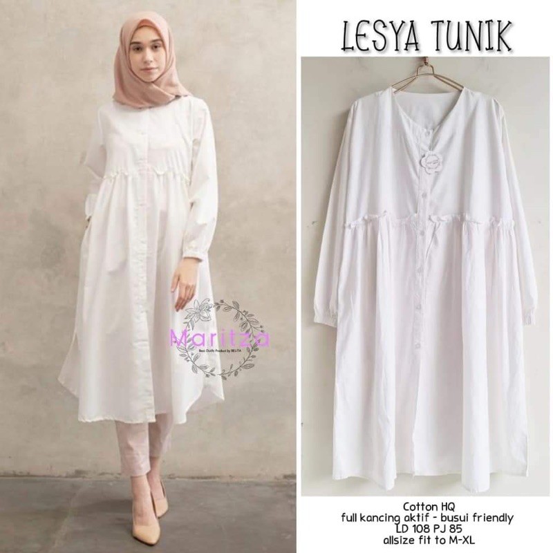 SUPER - LESYA TUNIK ORIGINAL BY MARITZA | BAJU ATASAN WANITA ELEGAN | LONG TUNIK PUTIH CANTIK