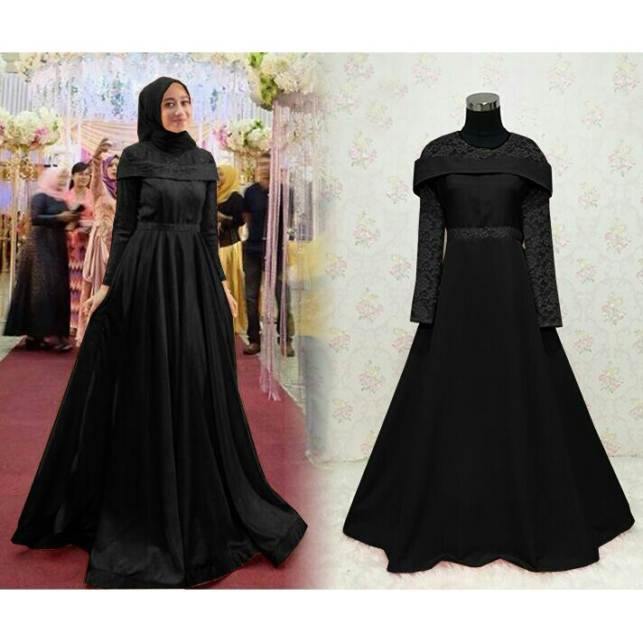 Best Seller Termurah Baju Gamis Gaun Pesta Muslim Remaja Modern Sarina Hitam