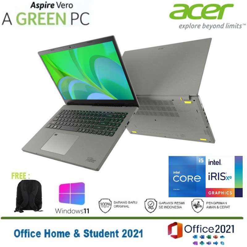 Acer Vero AV15-51-547X [Core i5-1155G7/8GB/512GB SSD/Intel IRIS Xe/15.6″FHD IPS/Win 11 Home+OHS 2021