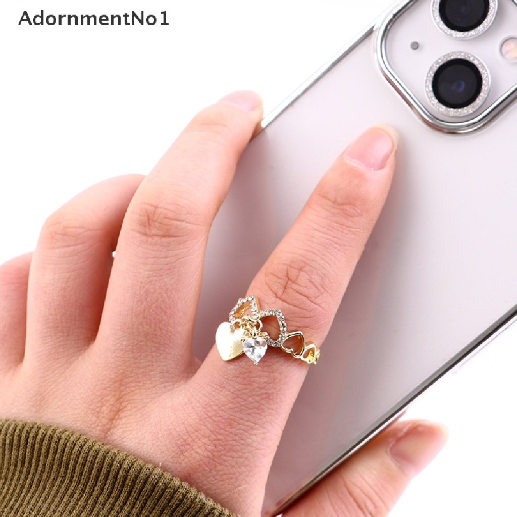 (AdornmentNo1) Cincin Terbuka Adjustable Motif Hati Aksen Zircon Warna Gold Untuk Perhiasan Wanita / Pernikahan