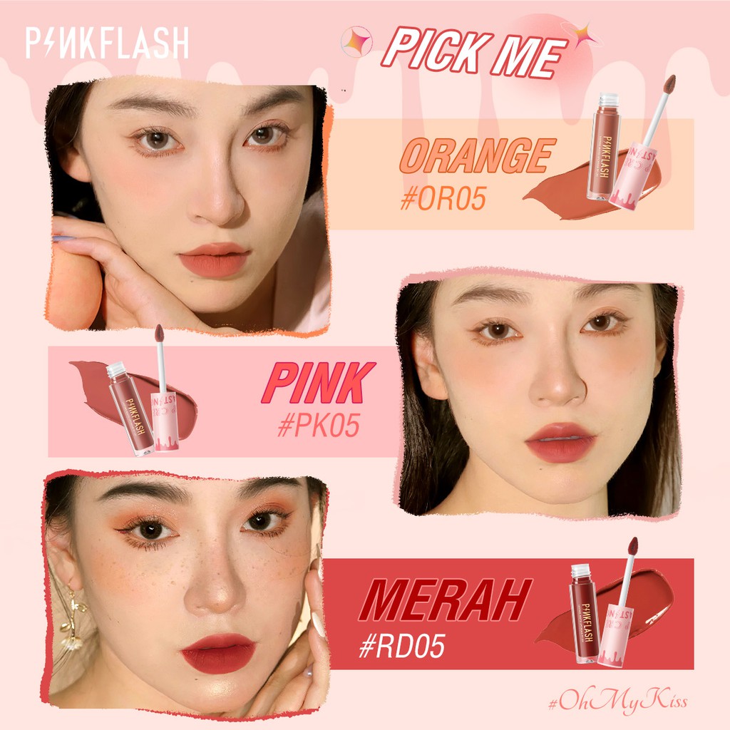 PINKFLASH Matte Lipstik Lembut Tahan Lama Pelembab Pigmentasi Tinggi 24 Colors Original Sachi Beaute