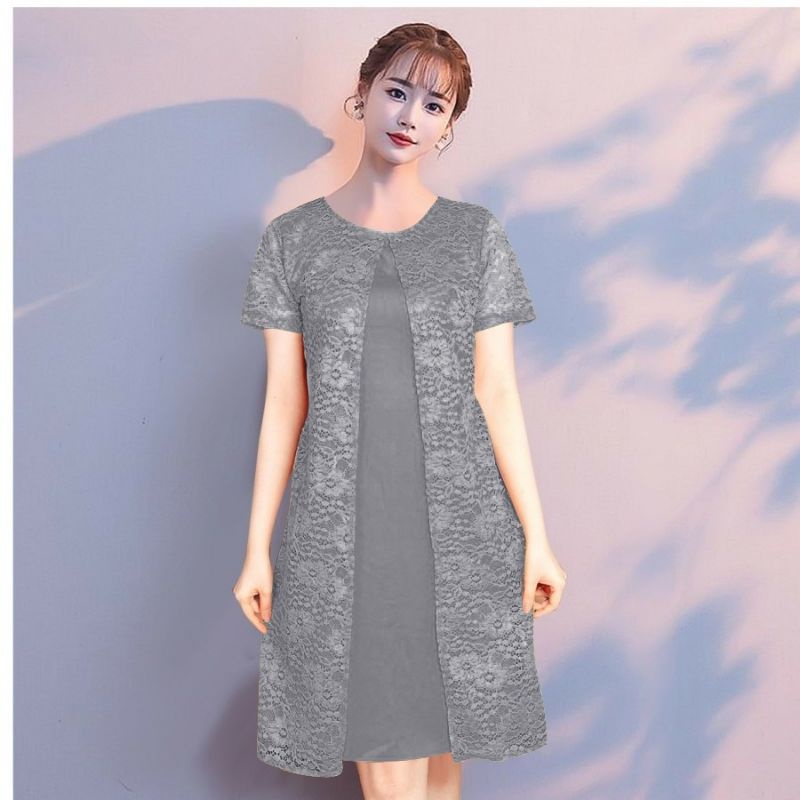 BISA COD ✅ DRESS DEVITA / DRESS PESTA / MAXI DRESS / DRESS WANITA MODEL TERBARU /SIZE/L /XL /JUMBO/DRESS NATAL-Abu