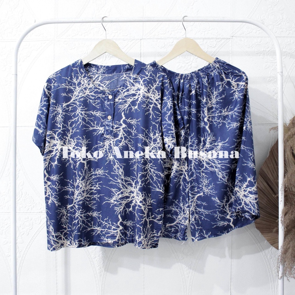 Setelan Baju Tidur Piyama Pendek Motif Daun Warna Bahan Rayon-Motif 32