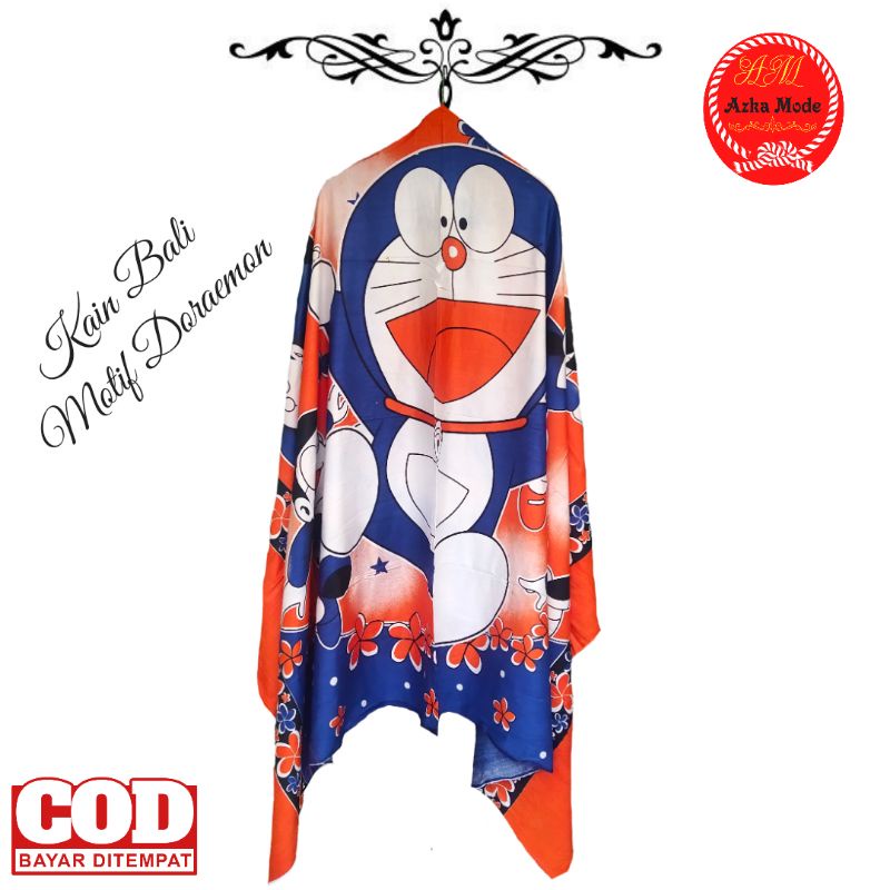Kain Pantai - Kain Bali - Sarung Pantai - Motif Karakter Doraemon - Kain Azka Mode - Kain Plafon Mob