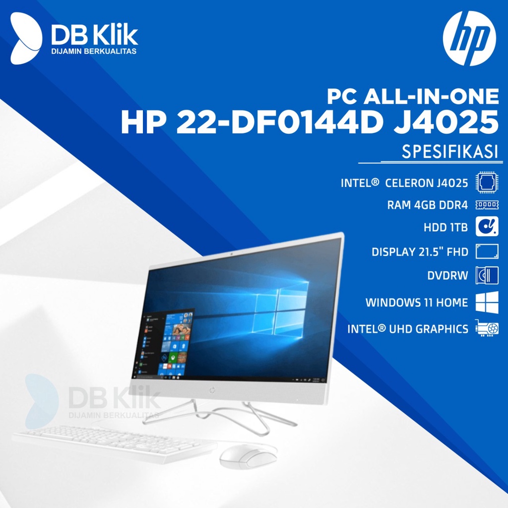 "PC AIO HP 22-DF0144D Celeron J4025 4GB 1TB Windows 10 21.5 Inch FHD"