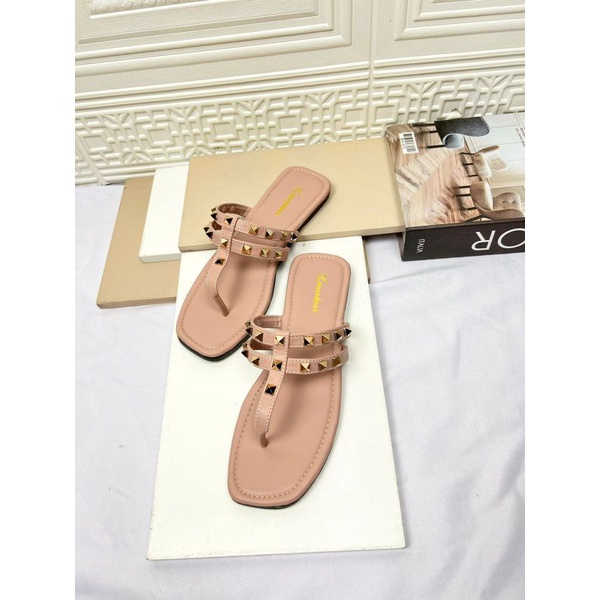 sendal flatshoes wanita terbaru kekinian bahan kulit dove LOUISDEAR S157