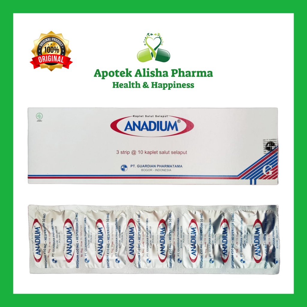 Anadium Tablet (Strip10 Kaplet) - Anadium Diosmin Hisperidin Kaplet Suplemen Herbal Wasir / Ambeyen / Ambeien / Hemorid / Varises / Andium Tablet