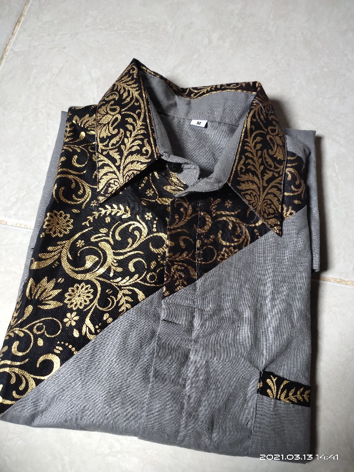 Batik Kemeja Pria Lengan Pendek  Motif Slempang Abu Hitam Alkhalis