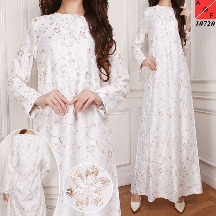 Baju Gamis Putih   Muslim Wanita Lebaran   Satin Velvet  10750 STD   Putih  M SILVER