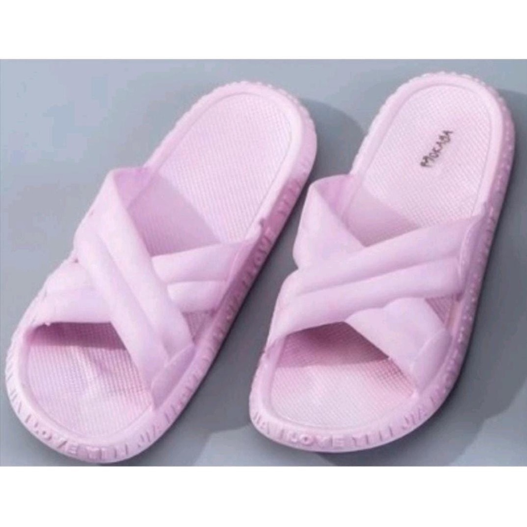 Sandal Slop Jelly Wanita Ban Silang Garis Cantik Keren Casual Pastel Colour Import Mokaya / Size 36-41 (8869-162)