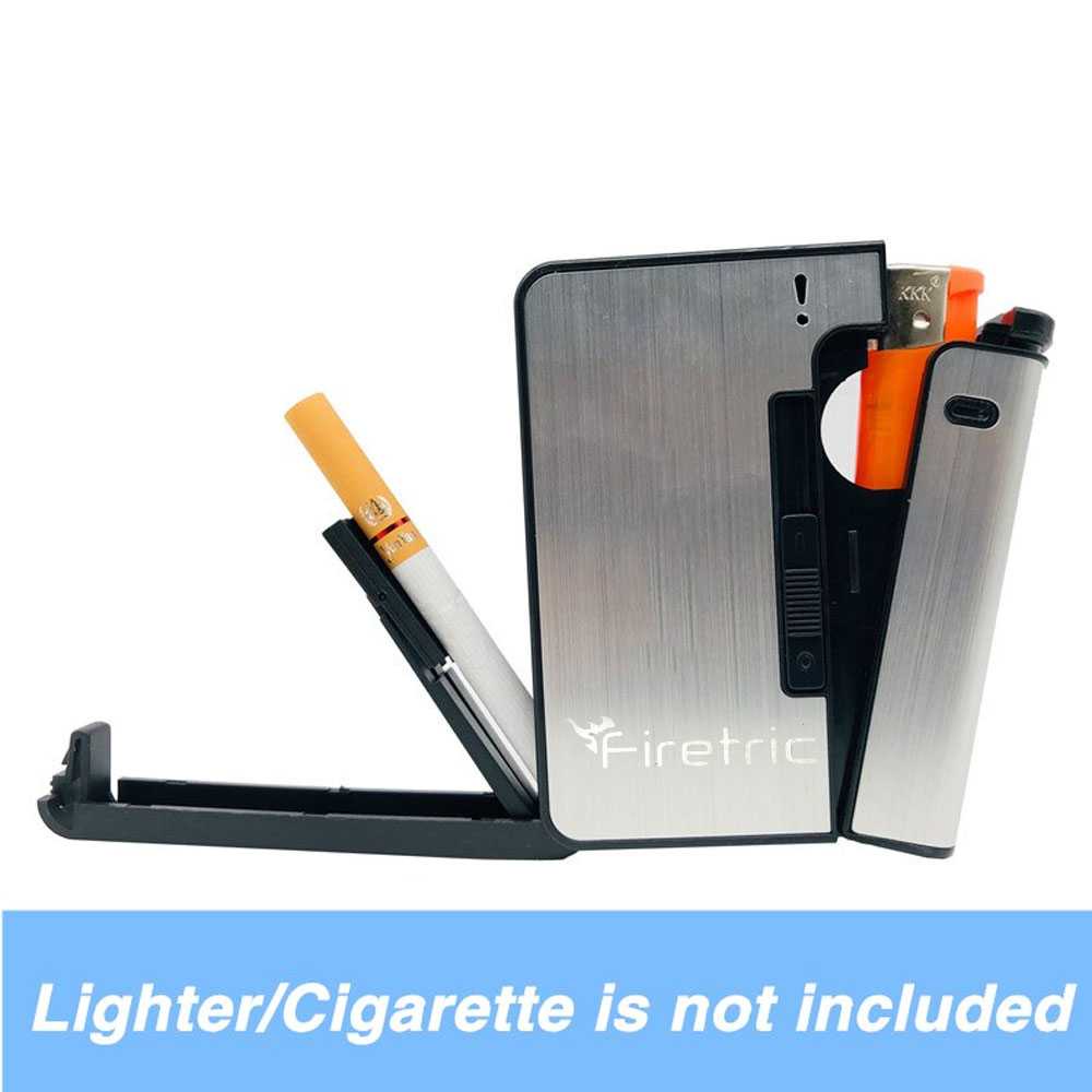 Firetric Kotak Rokok Fashion Bungkus Metal Case with Lighter Korek Api-Silver