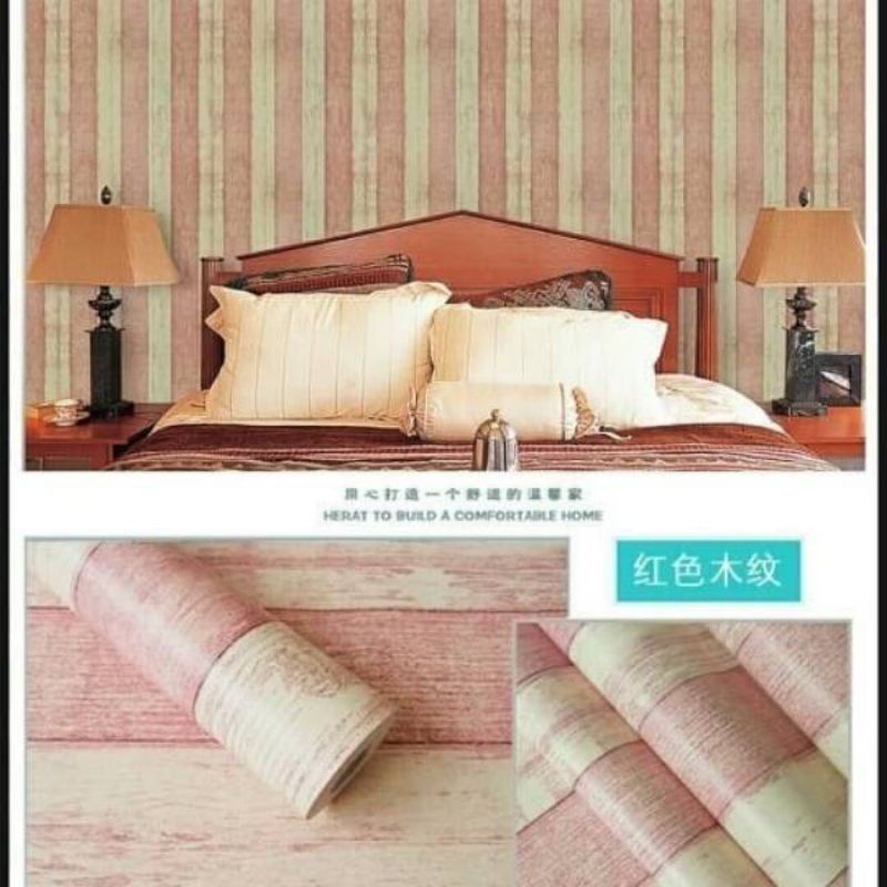 Wallpaper Dinding Sticker Dinding Kayu Garis Pink