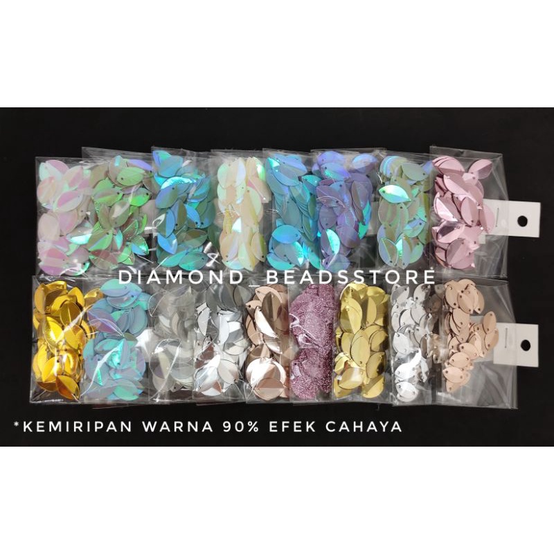 Payet kristal jahit | Payet piring sampan daun 50bj