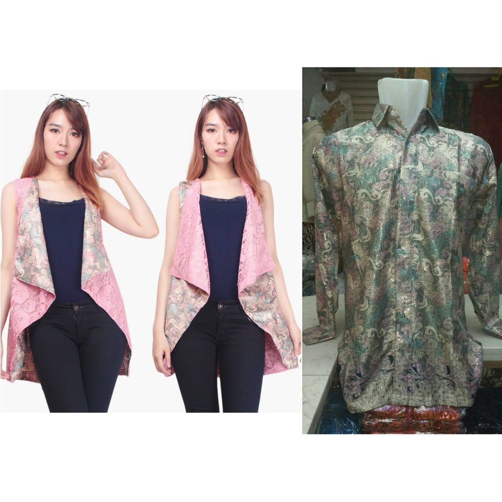 Couple Bolero batik rompi bolak balik yeli dan kemeja panjang batik pria