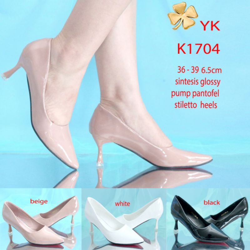 YKshoes 1704 heels 7cm pump pantofel stiletto heels black beige white sepatu hak pump sepatu heels r