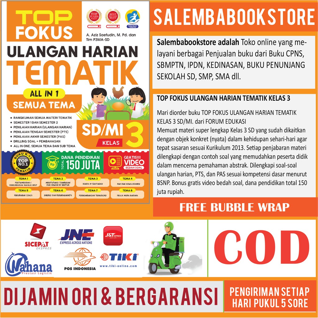 BUKU TOP FOKUS ULANGAN HARIAN TEMATIK ALL IN 1 SEMUA TEMA KELAS 3 SD