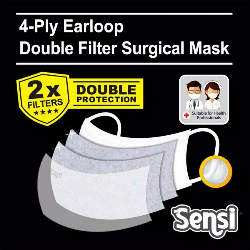 Sensi Mask 4-ply Double Filter Surgical 20's Earloop