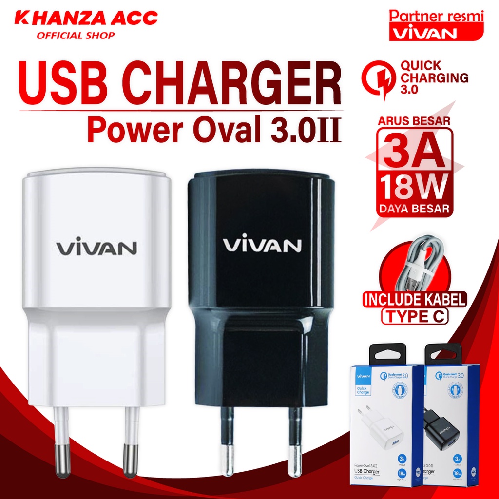 KHANZAACC VIVAN Power Oval 3.0 II Charger Original 18W with a Quick Charging Cable Garansi Resmi