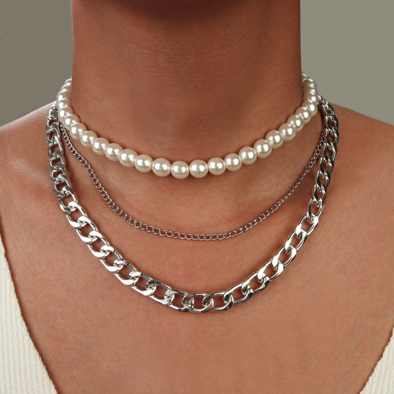 Kalung Mutiara multilayer Bahan alloy Untuk Wanita