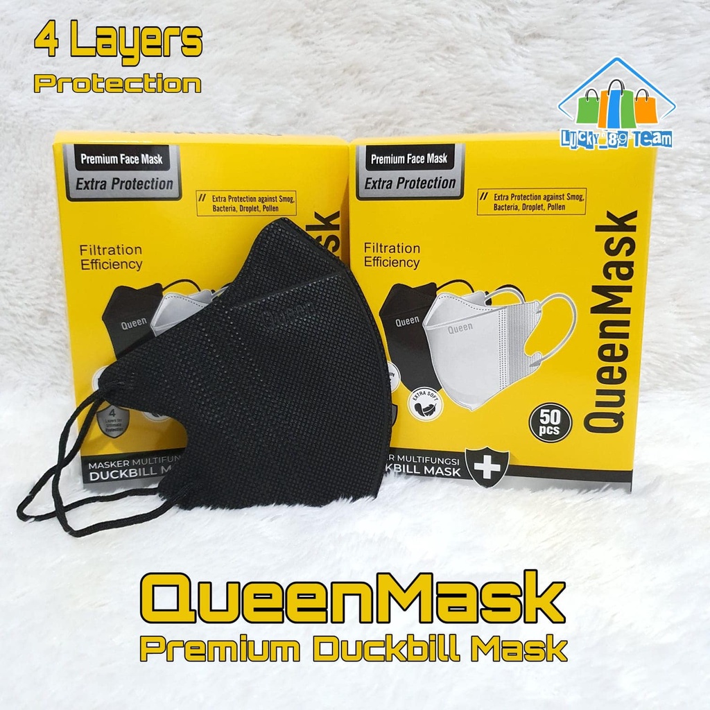 Masker Duckbill Queen Mask Garis 4 Ply 1 Box Isi 50 Pcs Premium Mask