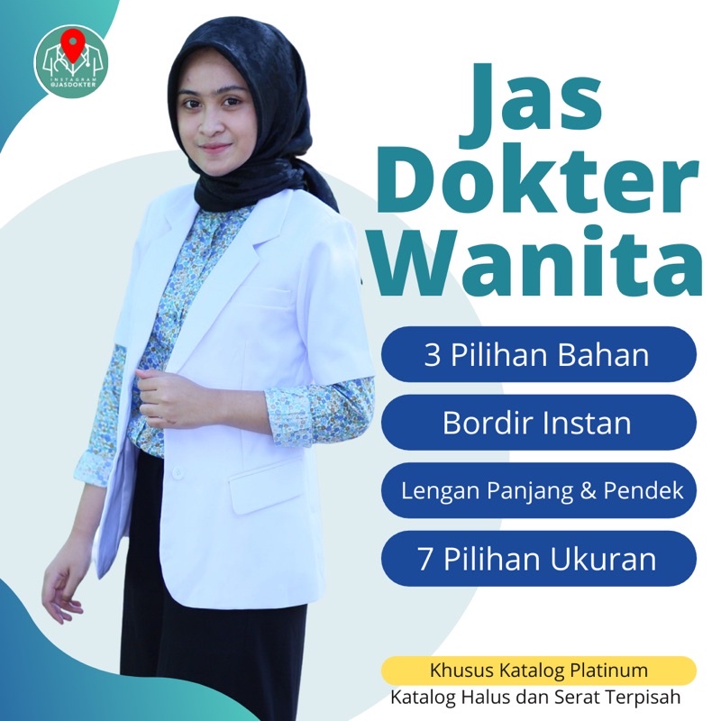 Jas Dokter Wanita Snelli Lengan Pendek Bahan Platinum