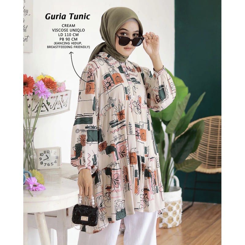 GURIA TUNIC / GURIA TUNIK / TUNIK RAYON KEKINIAN / LONG TUNIK MOTIF KEKINIAN / TUNIK KATUN RAYON FUL