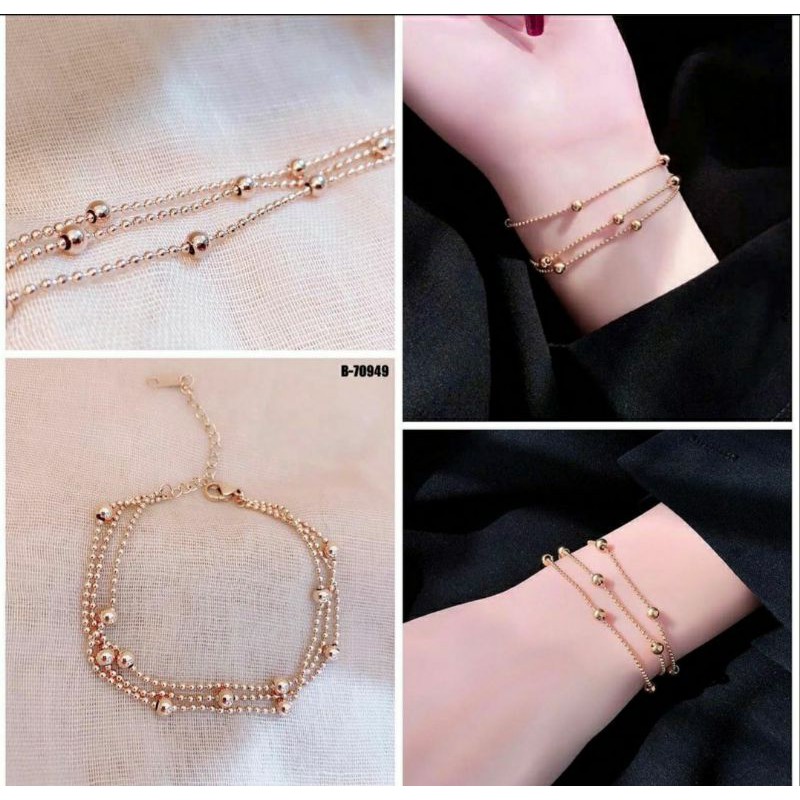 Gelang Rantai Jedar 3Layer Titanium Warna Gold
