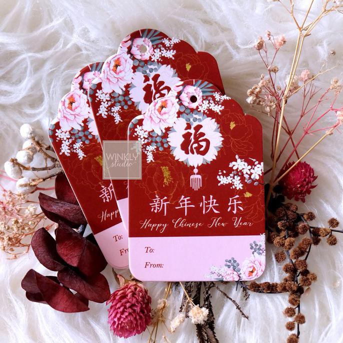

Ready Oke] 25Pcs Hang Tag Imlek Hangtag Sincia Chinese New Year Kartu Mini Peony