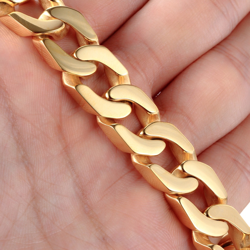 Gelang Rantai Bahan Stainless Steel Warna Emas Untuk Pria