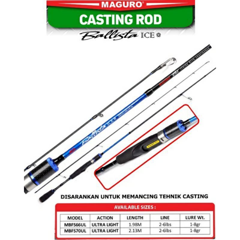 Joran Maguro Ballista Ice | Casting | Ultra Light | 2-6lb | Sambung 2 | Ringan