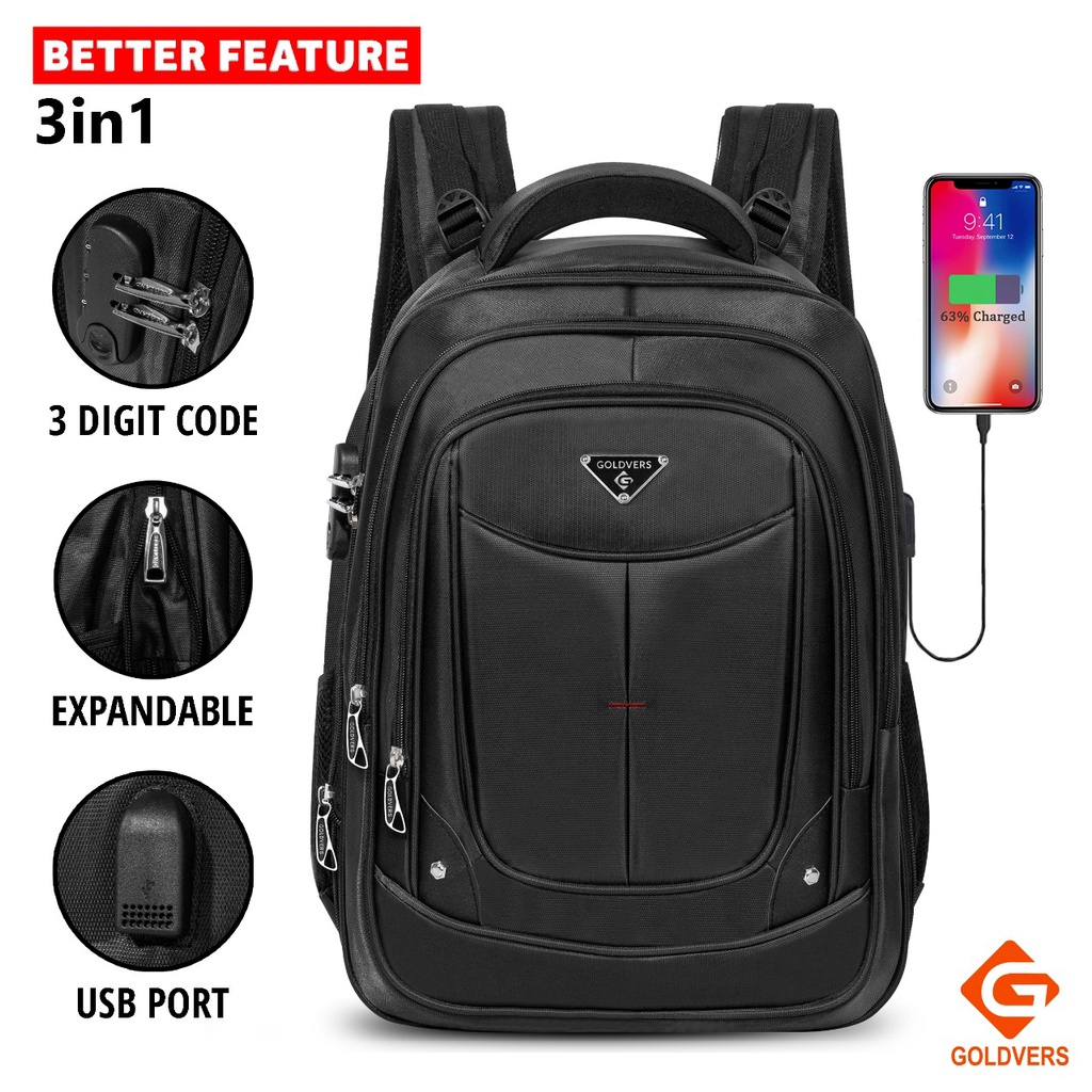 Tas Pria Tas Ransel Sekolah Anak Laki-Laki Ransel Kerja Pria Import 18 Inchi Free + Kabel USB + Raincover Original - Distributor Tas