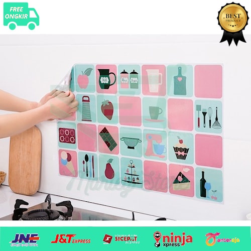 stiker dinding wallpaper dapur anti air aesthetic karakter lucu