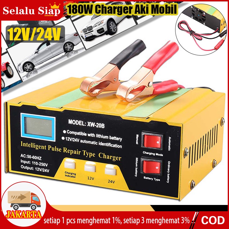 12v 24v charger aki mobil motor truck kapal elektrik otomatis  6-105ah 180W Lead Acid Smart Battery Charger