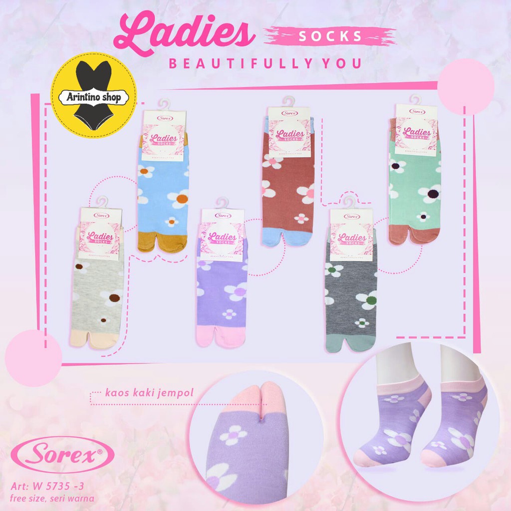 Kaos Kaki SOREX W 5734-4, W 5734-2, W 5735-3 KAOS KAKI WANITA Model Jempol/Ibu Jari Premium Quality