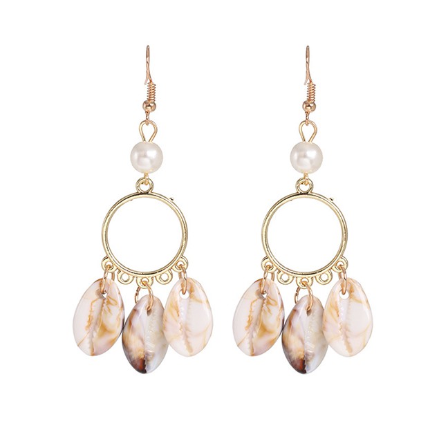 LRC Anting Gantung Fashion Gold Shell Conch Earrings F56463